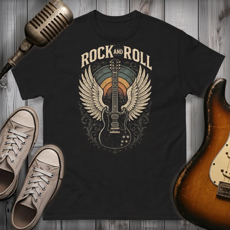 T-shirts: Guitare avec Ailes Rock and Roll