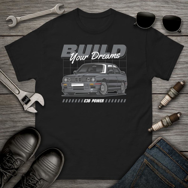 T-shirts: Voiture Classique BMW E30 avec Texte BUILD Your Dr