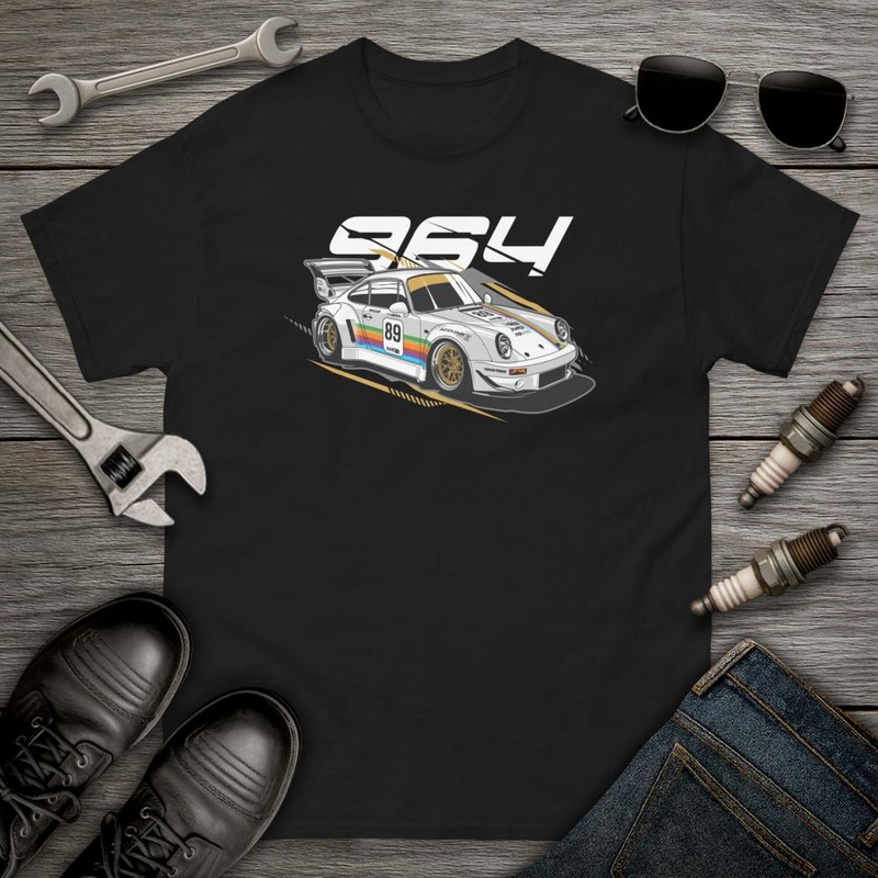 T-shirts: Porsche 964 avec le Num&eacute;ro 89 et Rayures Style Aut