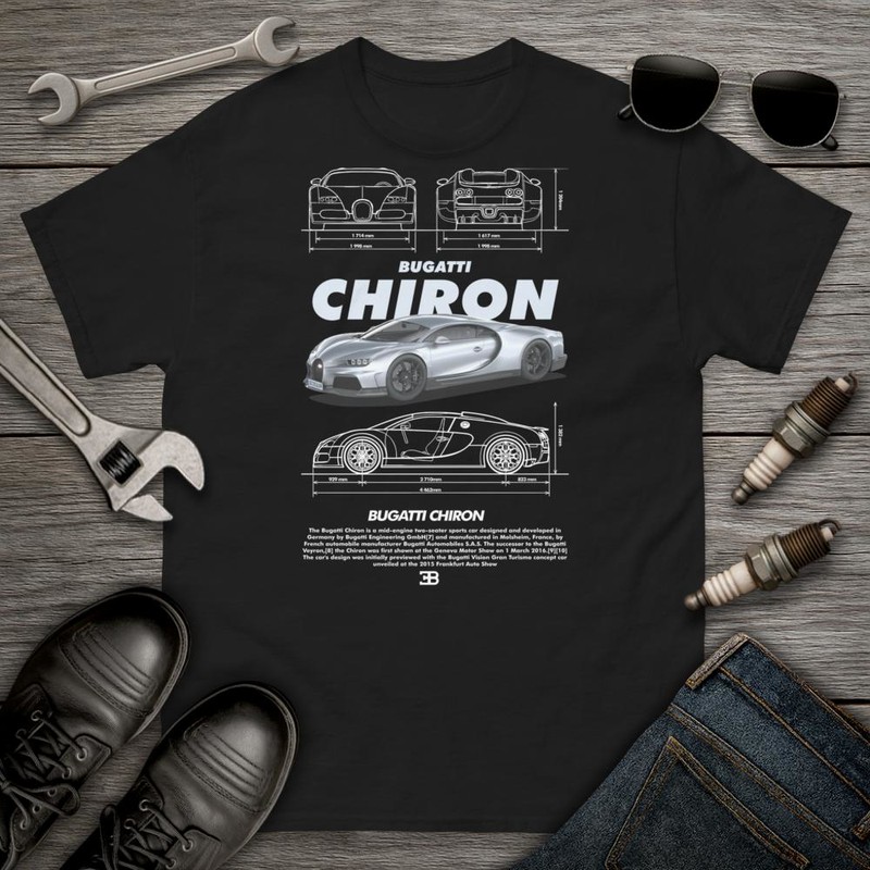 T-shirts: Illustration Technique de la Bugatti Chiron avec T