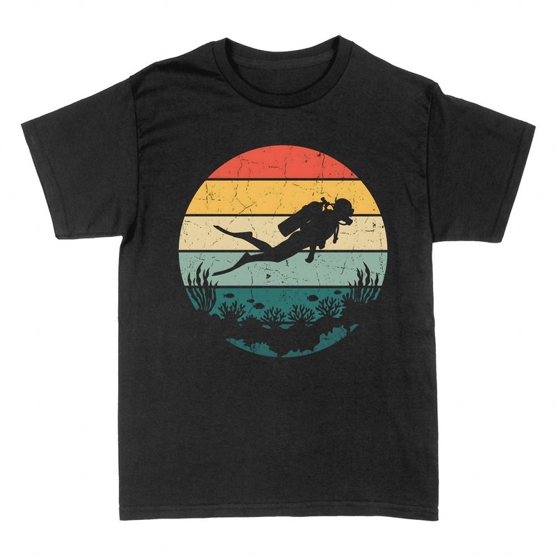 T-shirts: Plongeur r&eacute;tro et r&eacute;cif de corail