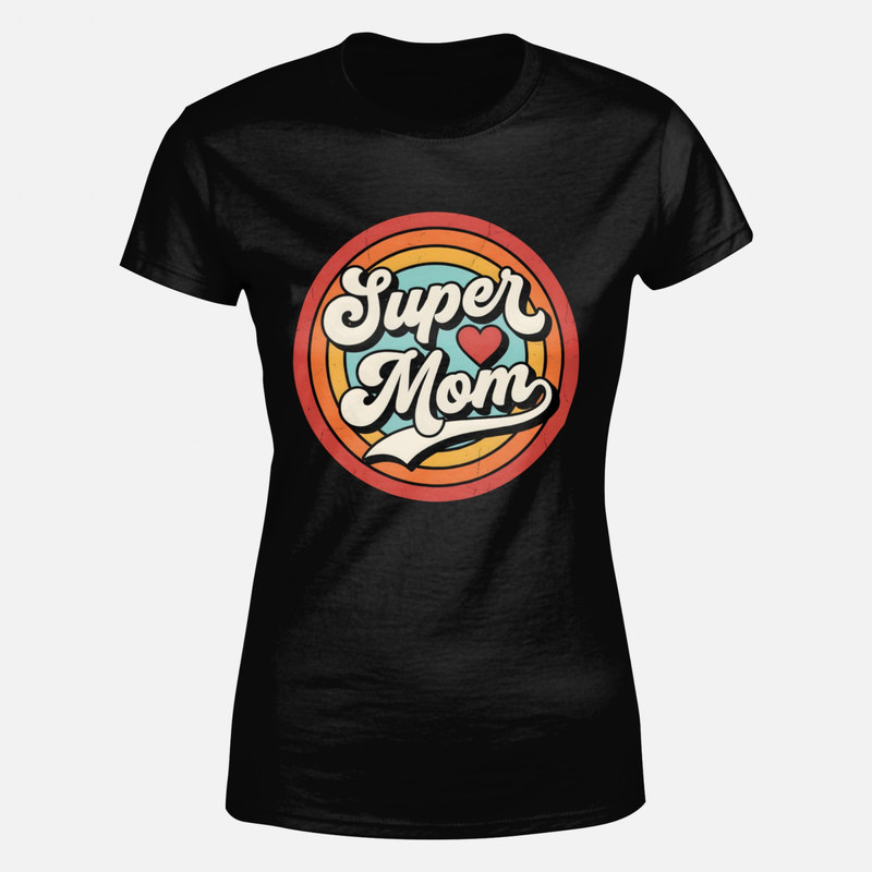 T-shirts: Super Maman embl&egrave;me r&eacute;tro et c&oelig;ur