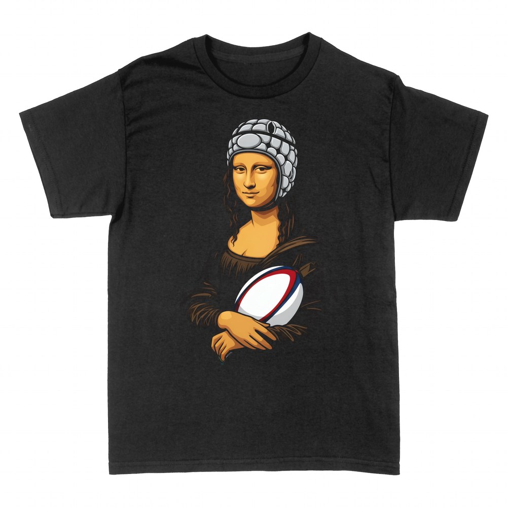 T-shirts: Mona Lisa rugby avec casque et ballon