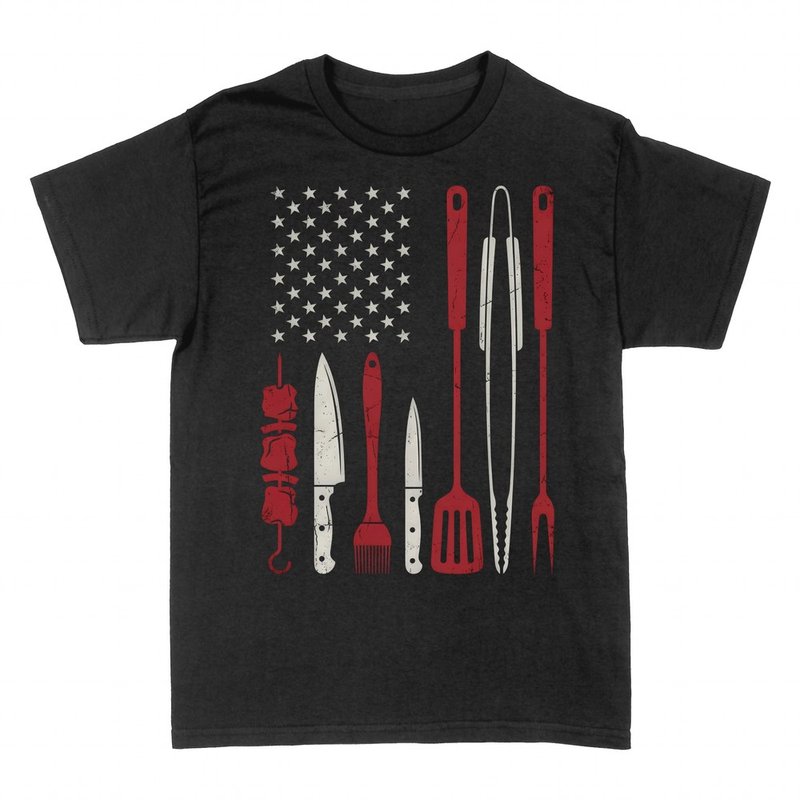 T-shirts: Drapeau Americain en Ustensiles de Barbecue