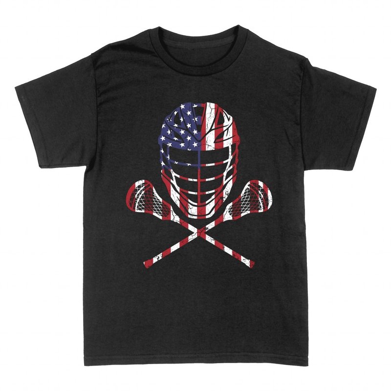 T-shirts: Casque et Crosses de Lacrosse Drapeau Americain