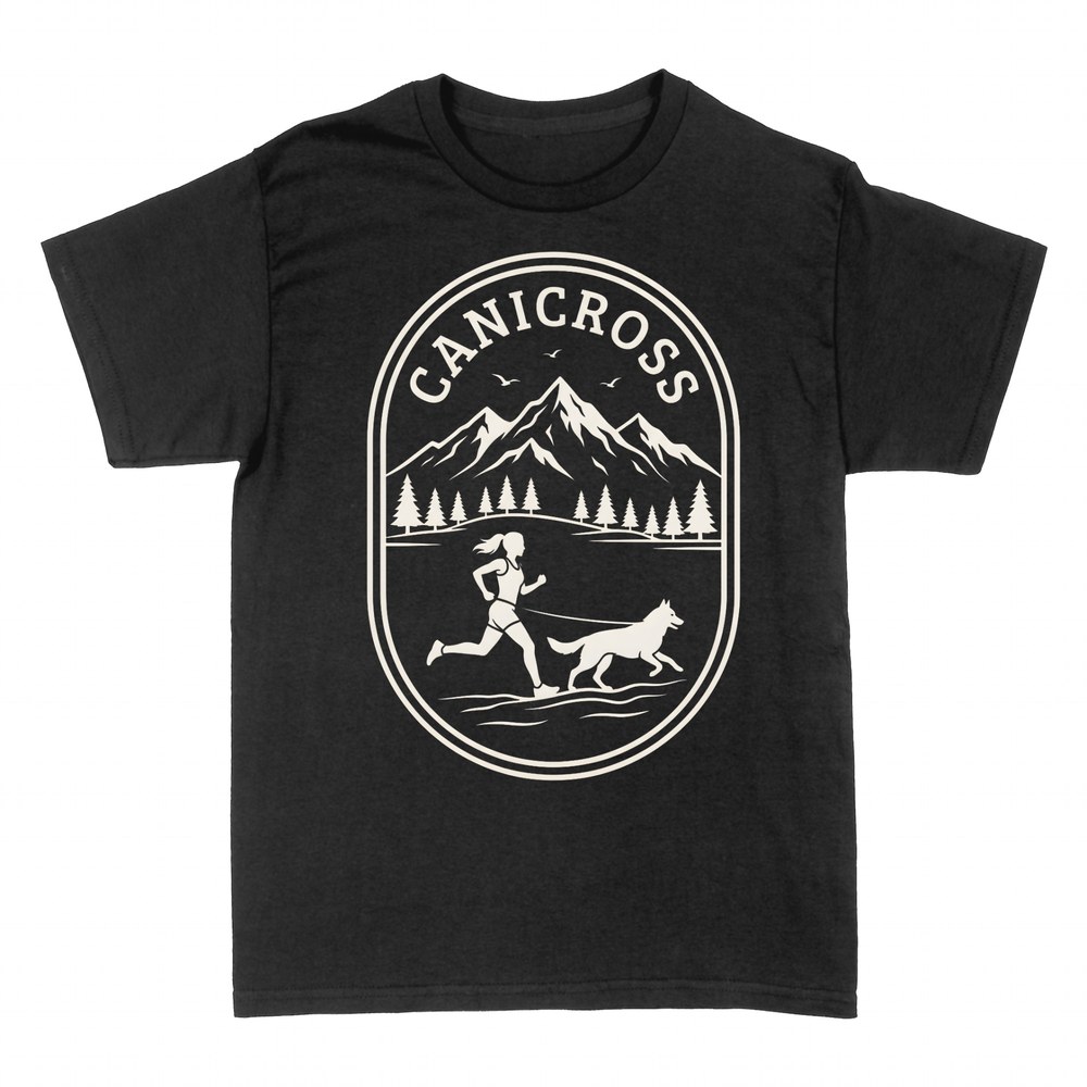 T-shirts: Canicross coureuse et chien en montagne