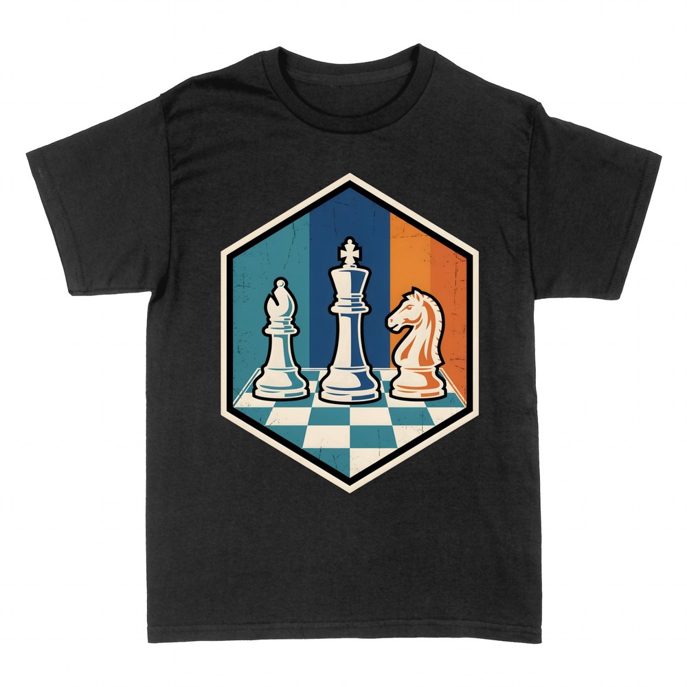 T-shirts: Pi&egrave;ces d'&eacute;checs r&eacute;tro sur &eacute;chiquier