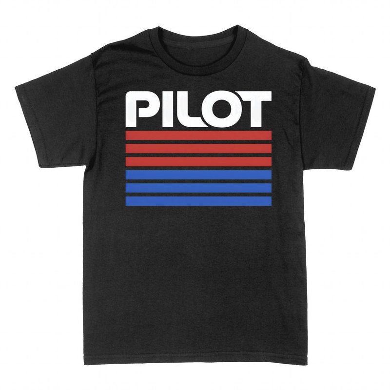 T-shirts: Pilote r&eacute;tro &agrave; bandes rouges et bleues