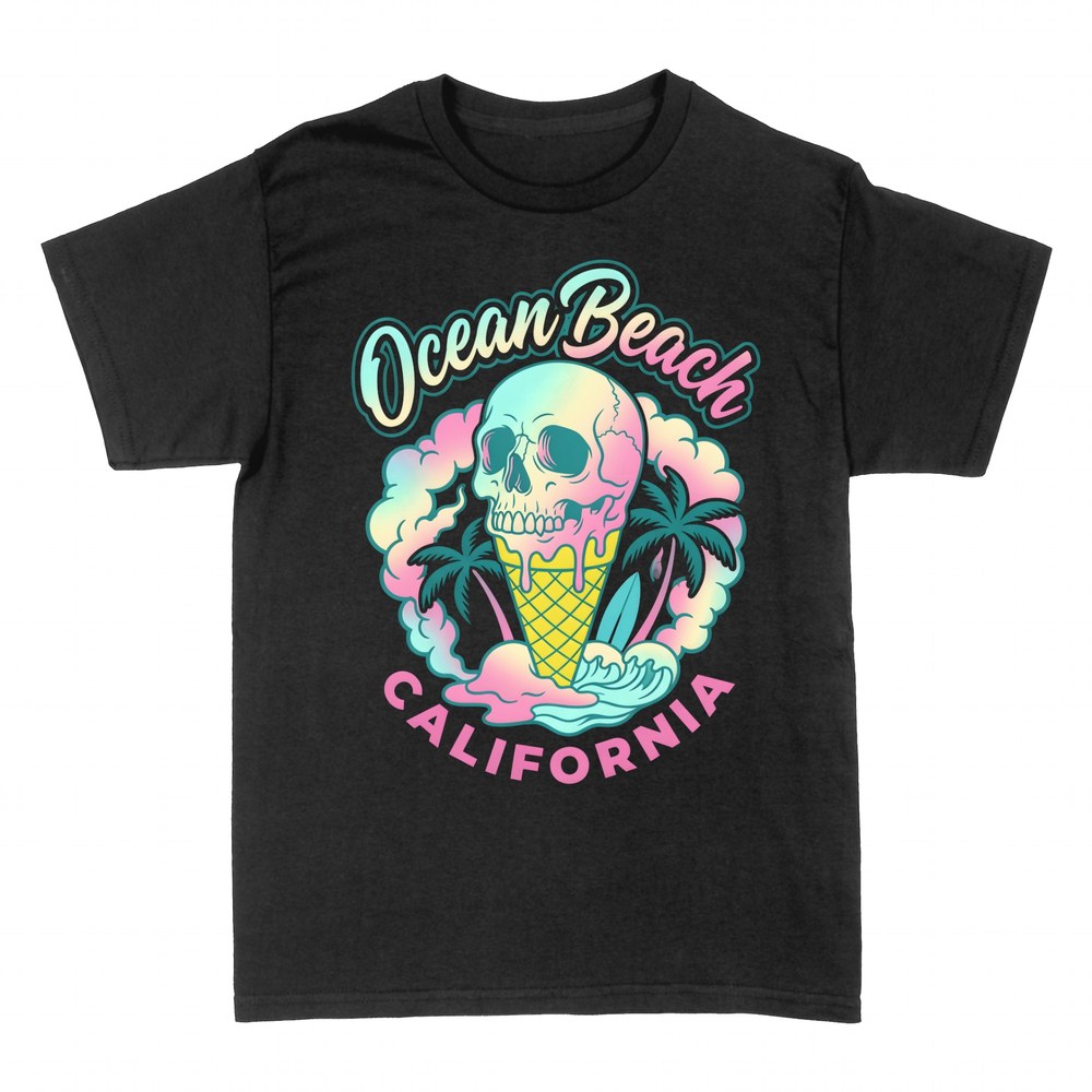 T-shirts: T&ecirc;te de mort glac&eacute;e surf Ocean Beach California