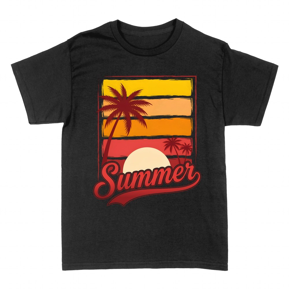 T-shirts: Coucher de soleil r&eacute;tro d'&eacute;t&eacute; avec palmiers