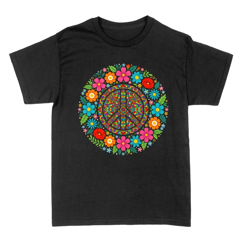 T-shirts: Symbole de la paix en mandala floral