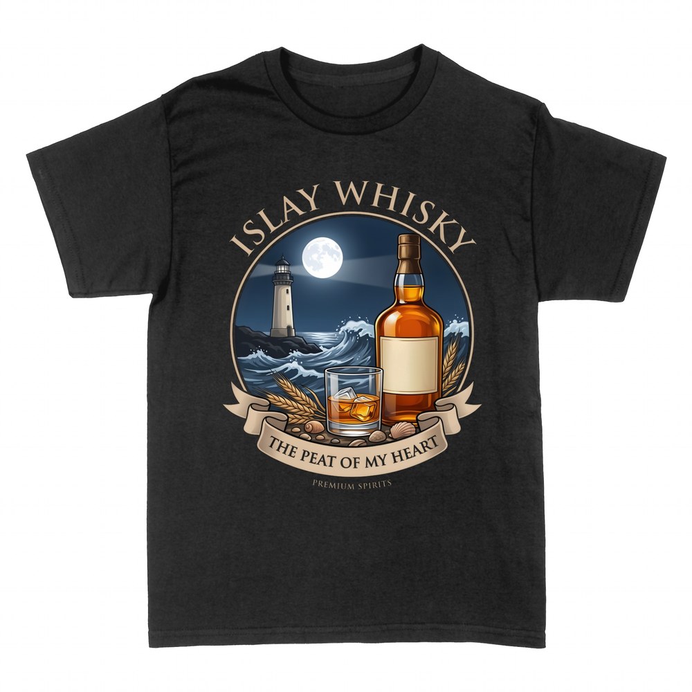 T-shirts: Whisky d'Islay avec phare et jeu de mots peat
