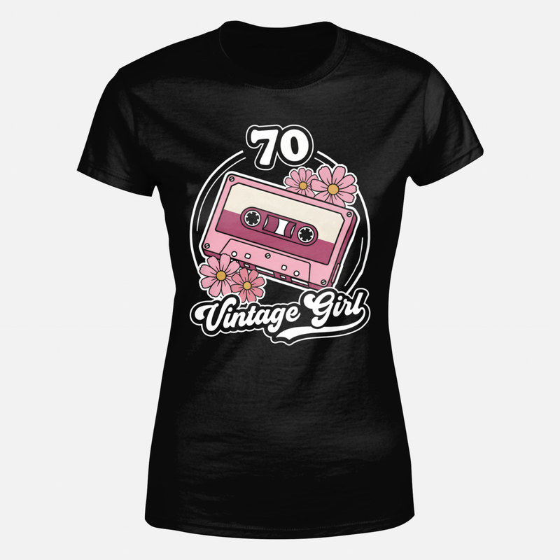 T-shirts: 70 Vintage Girl cassette r&eacute;tro et marguerites