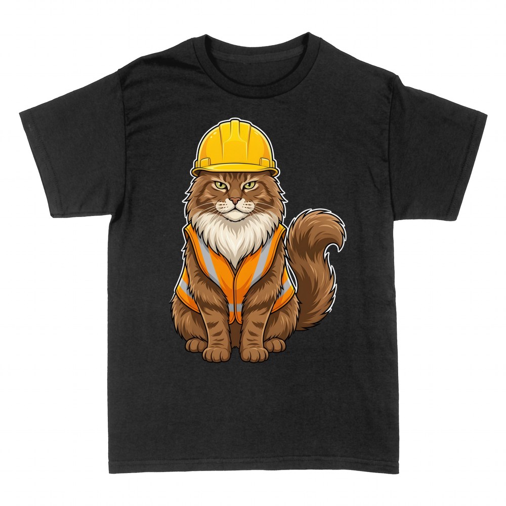 T-shirts: Chat ouvrier avec casque et gilet jaune