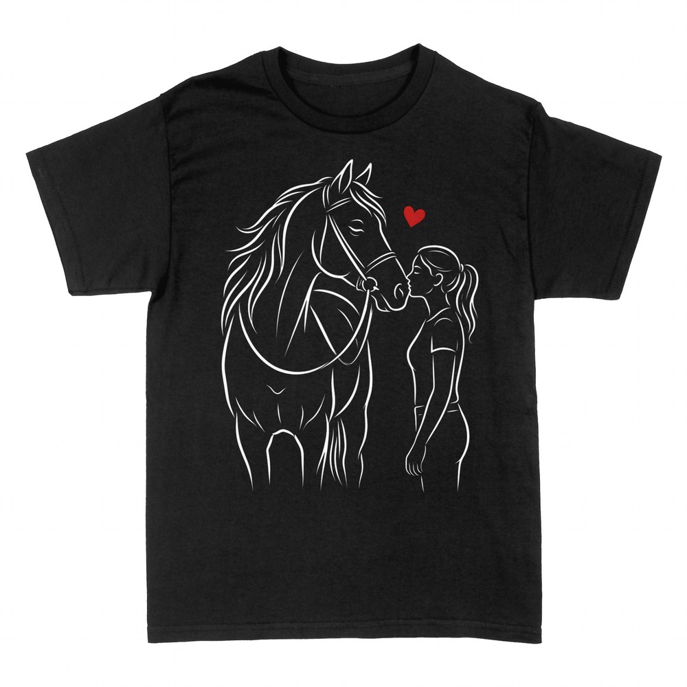 T-shirts: Fille embrassant son cheval avec un c&oelig;ur