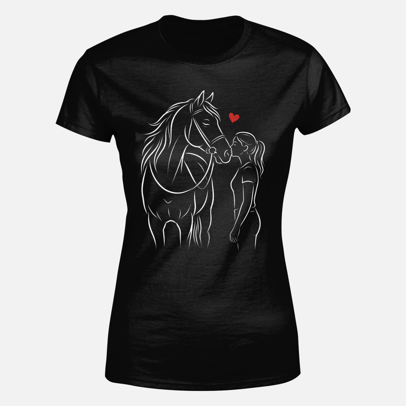 T-shirts: Fille embrassant son cheval avec un c&oelig;ur