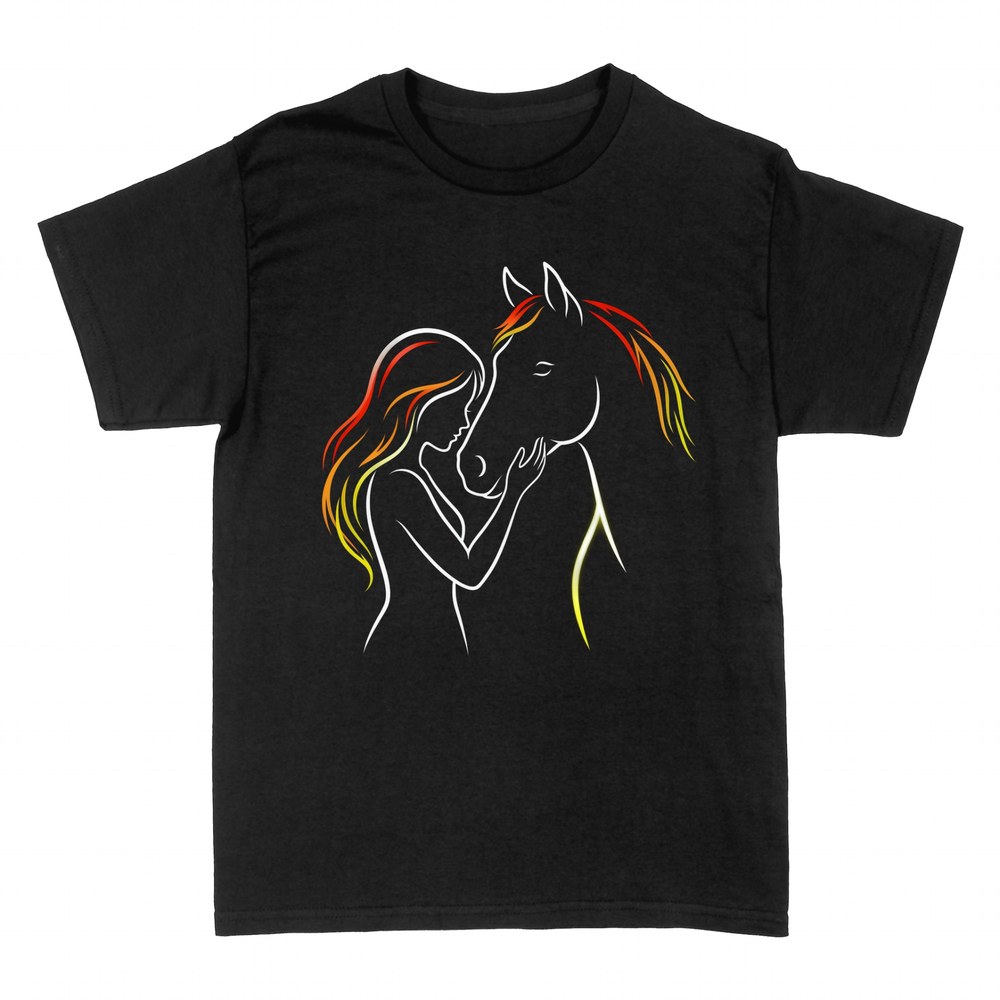 T-shirts: Femme et cheval aux crini&egrave;res de feu