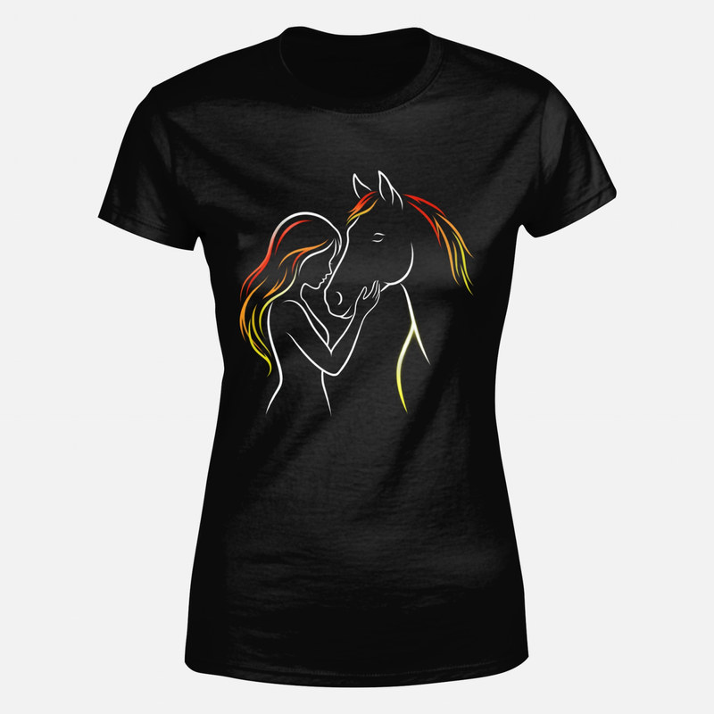 T-shirts: Femme et cheval aux crini&egrave;res de feu