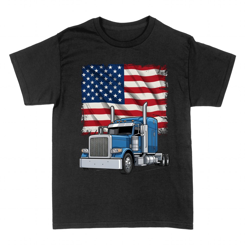 T-shirts: Camion am&eacute;ricain bleu avec drapeau des &Eacute;tats-Unis