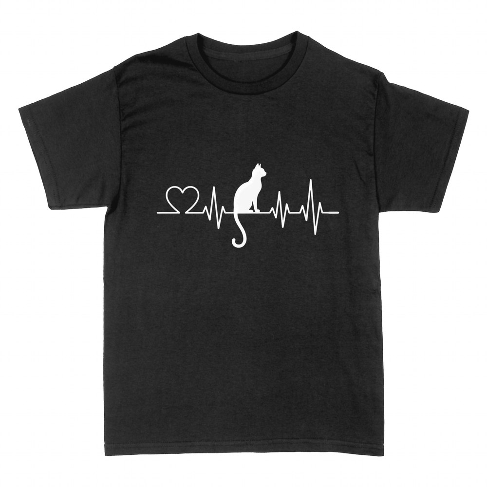 T-shirts: Silhouette de chat avec battement et c&oelig;ur