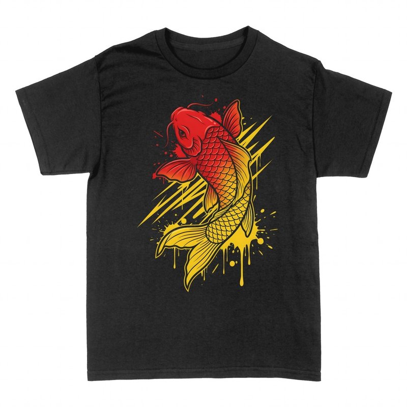 T-shirts: Poisson ko&iuml; rouge et dor&eacute; &eacute;claboussures