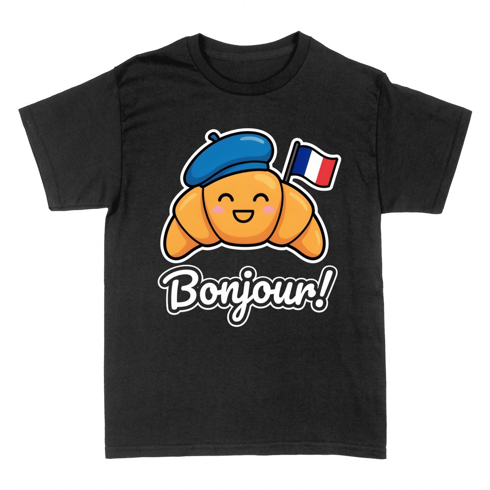 T-shirts: Croissant kawaii au b&eacute;ret dit Bonjour