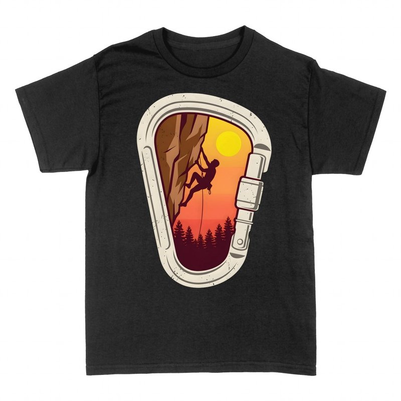 T-shirts: Mousqueton avec grimpeur au cr&eacute;puscule
