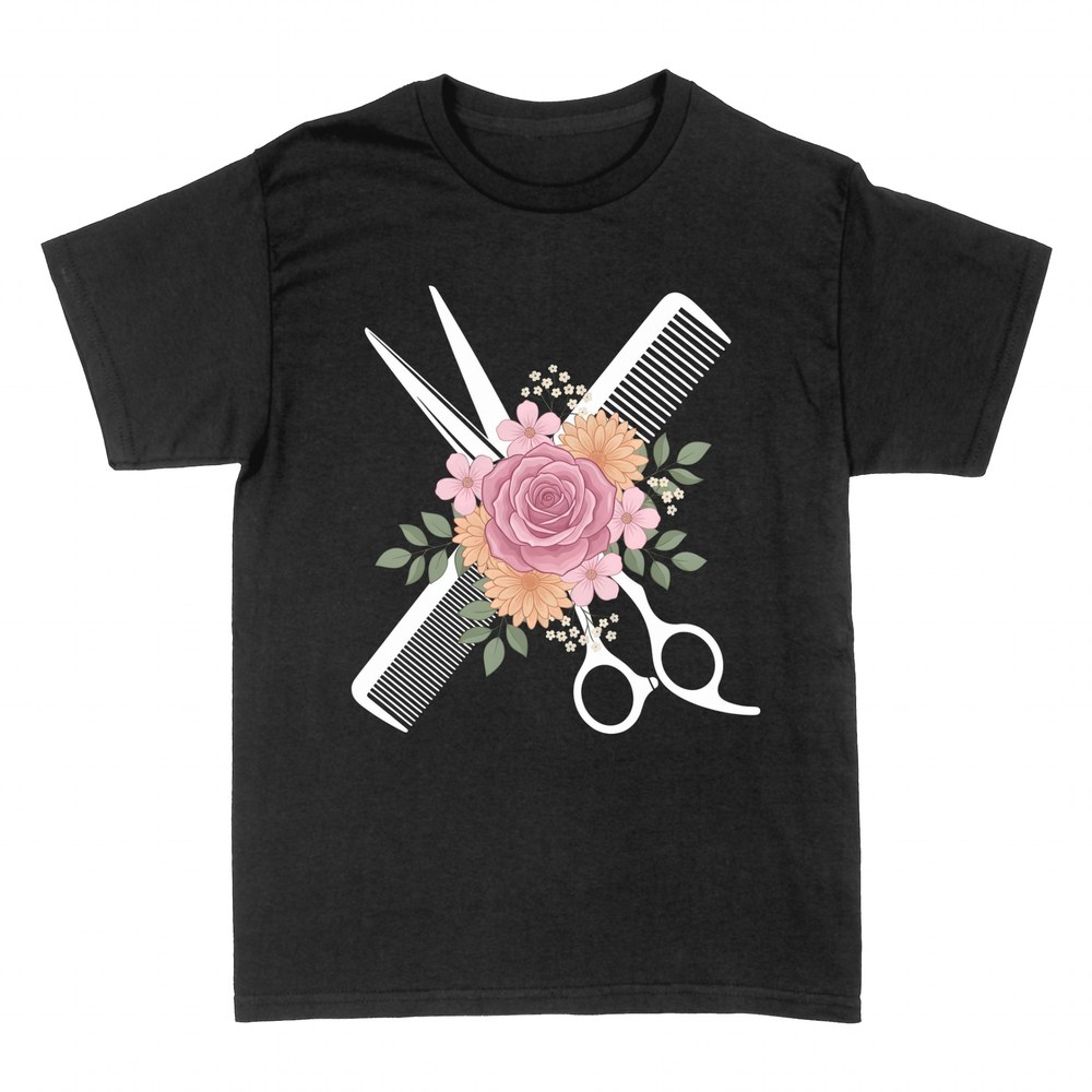 T-shirts: Ciseaux et peigne de coiffeur fleuris