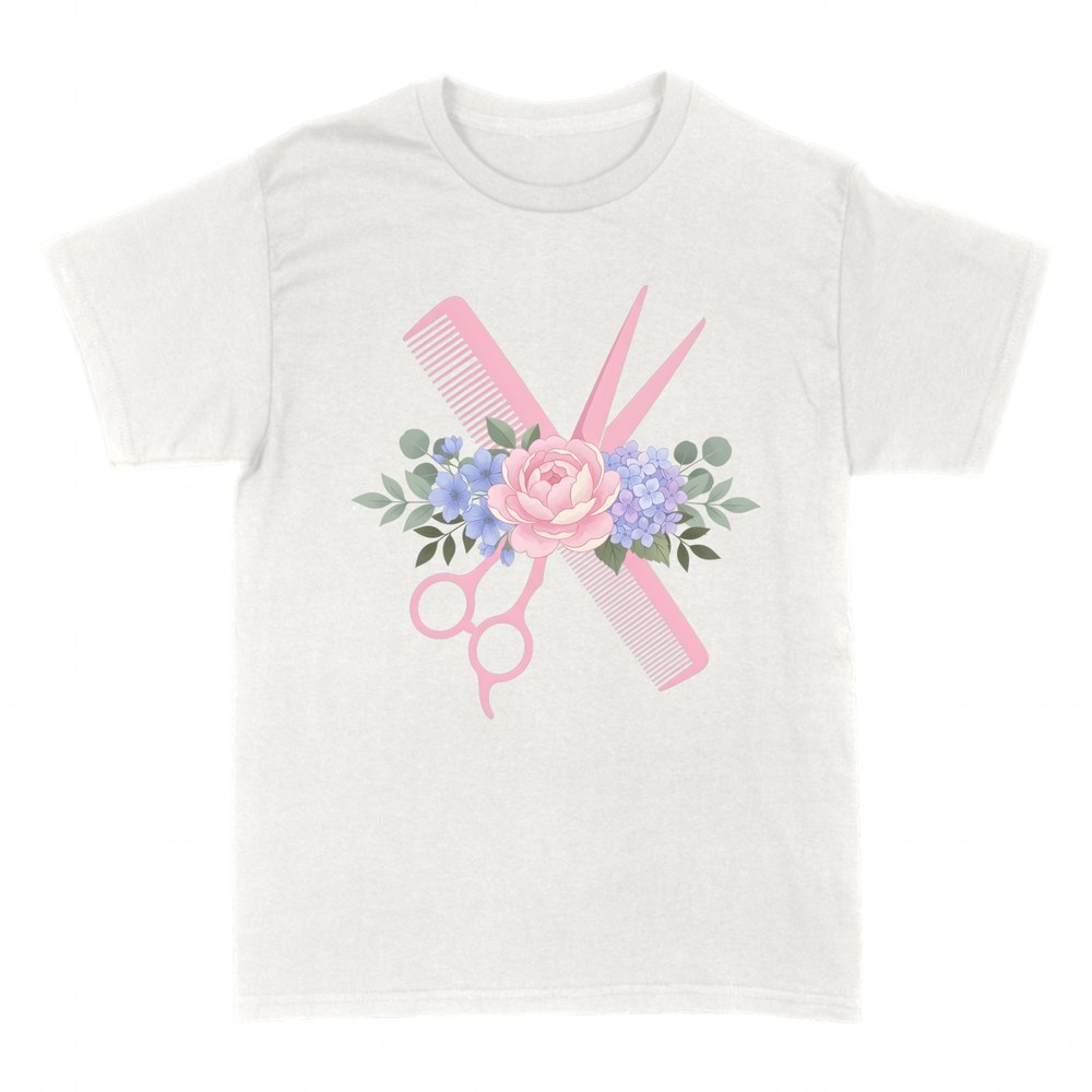 T-shirts: Ciseaux et peigne de coiffure fleuris