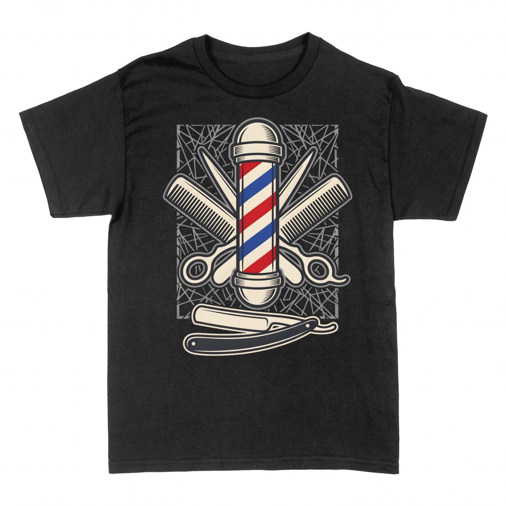T-shirts: Enseigne de barbier ciseaux et rasoir