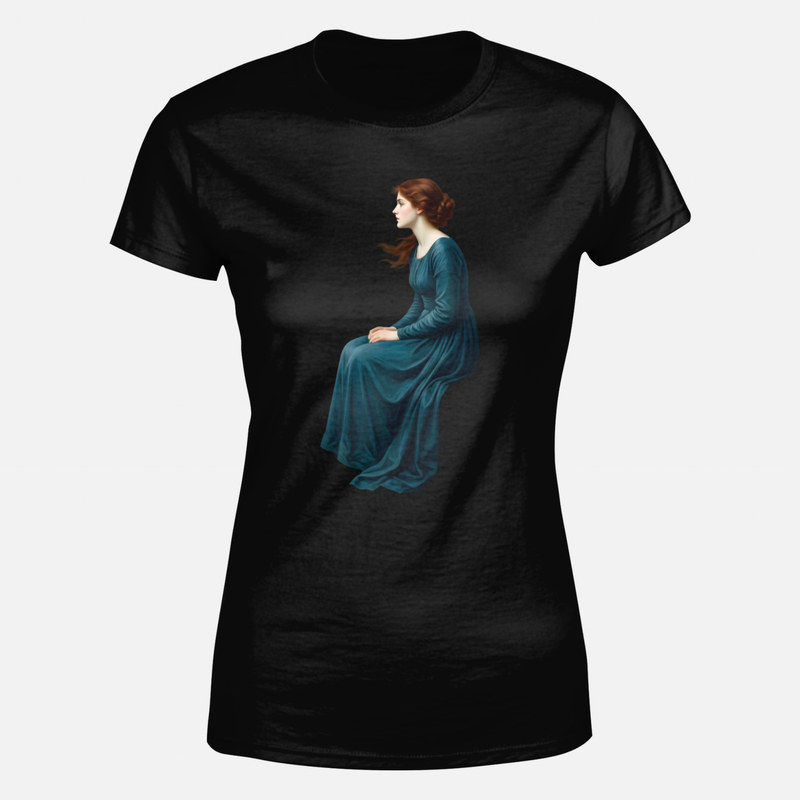 T-shirts: Femme pr&eacute;rapha&eacute;lite assise de profil en robe bleue