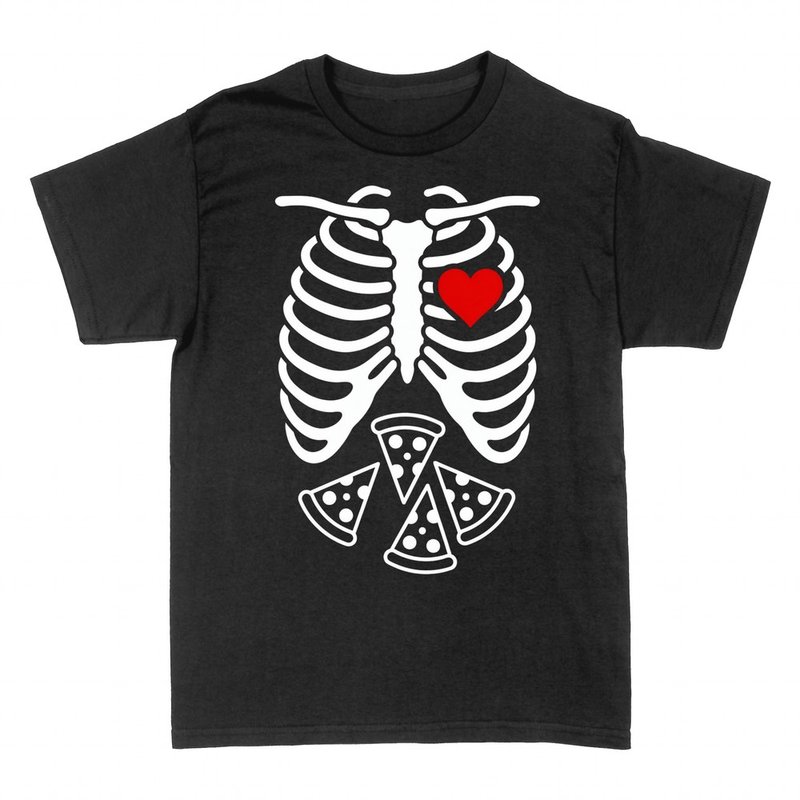 T-shirts: Squelette rayons X ventre de pizza
