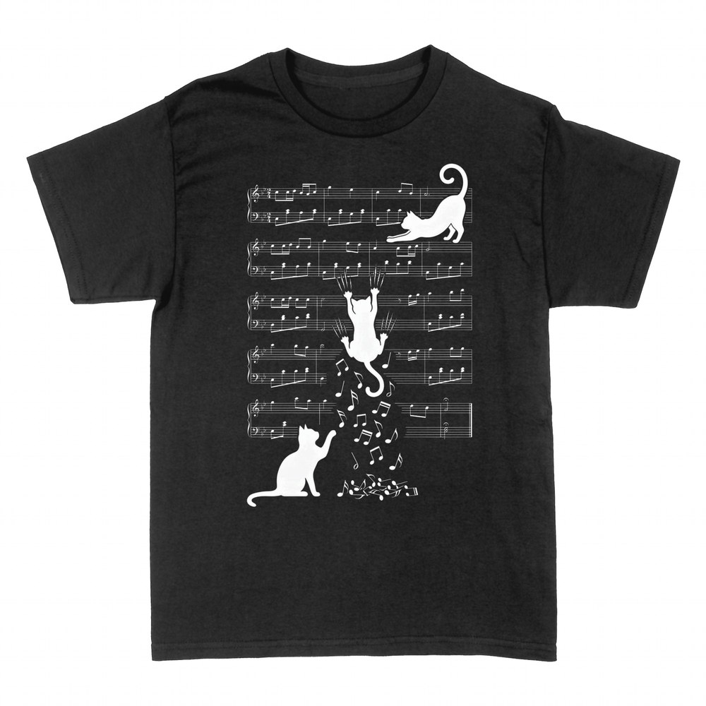 T-shirts: Chats sur une port&eacute;e faisant tomber les notes