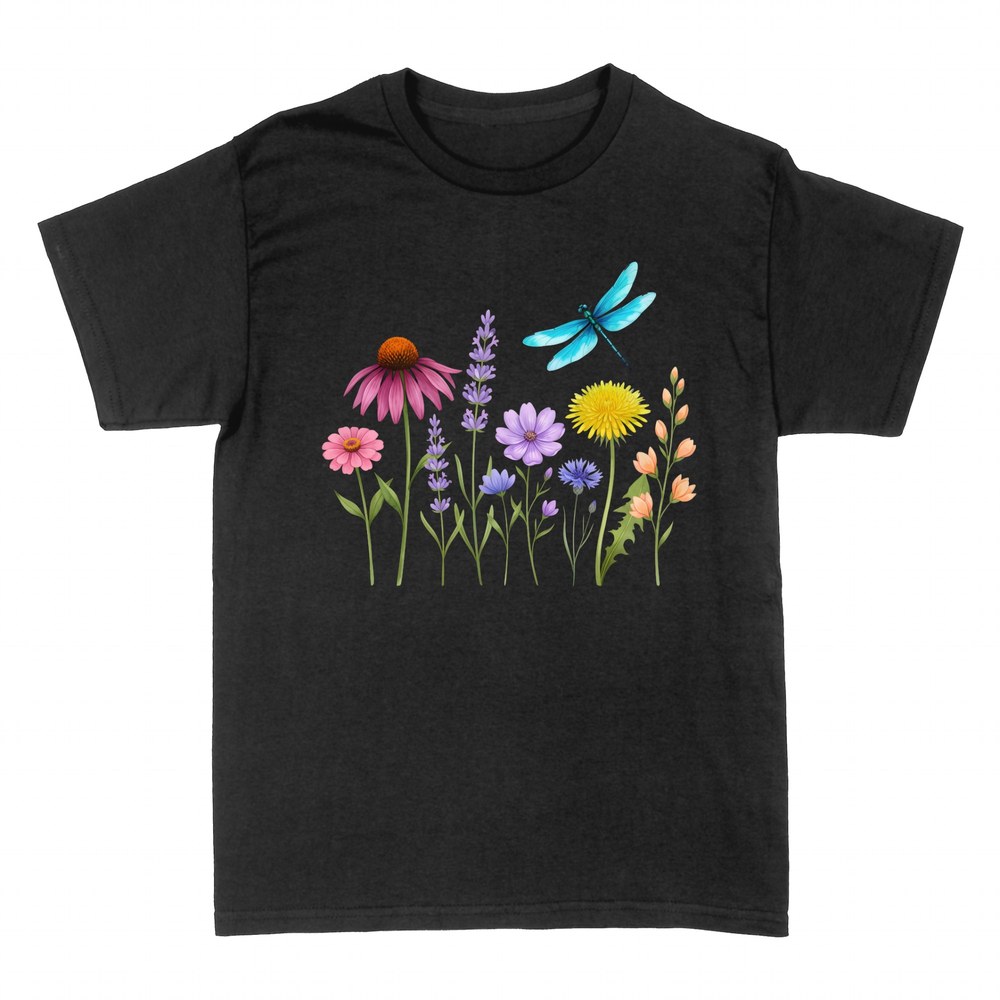 T-shirts: Prairie de fleurs sauvages et libellule