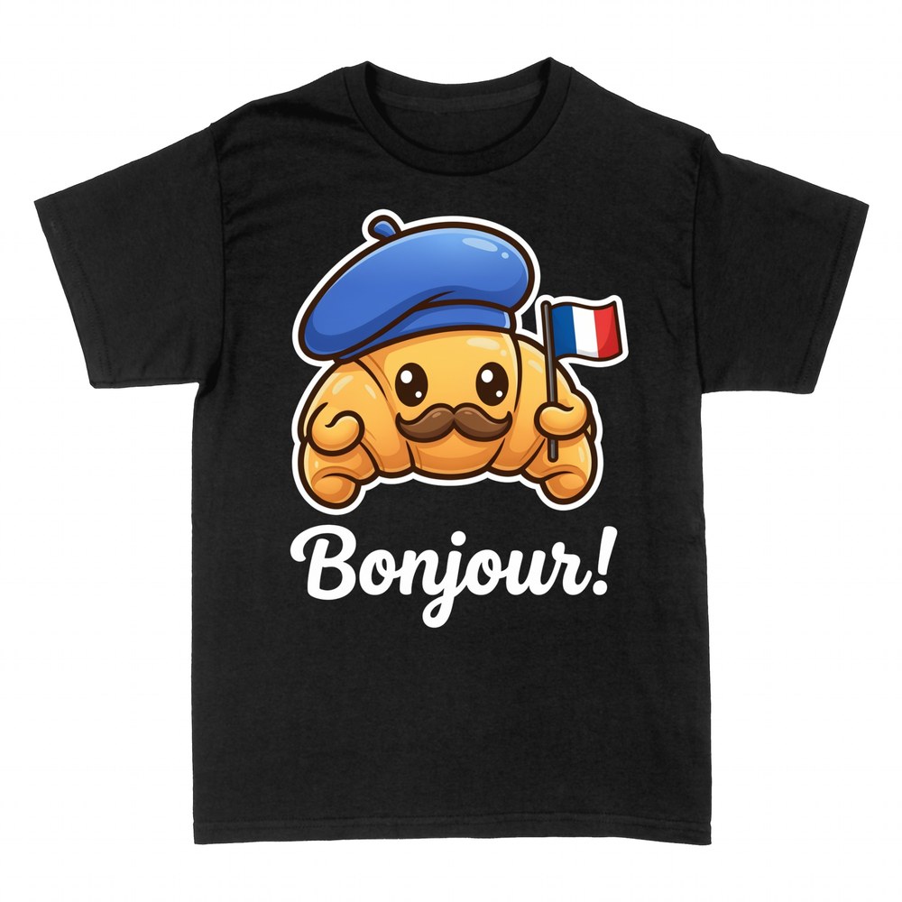 T-shirts: Croissant Bonjour au b&eacute;ret et moustache