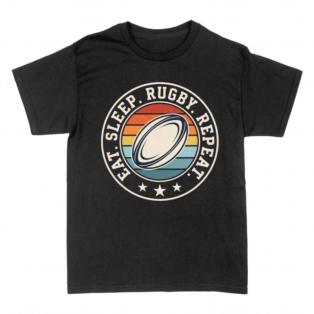 T-shirts: Eat Sleep Rugby Repeat ballon r&eacute;tro