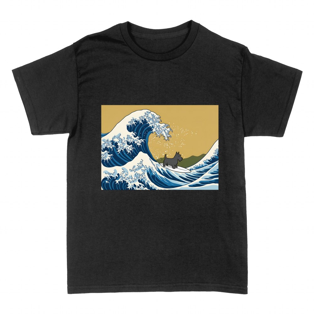 T-shirts: Scottish Terrier surfant la Grande Vague