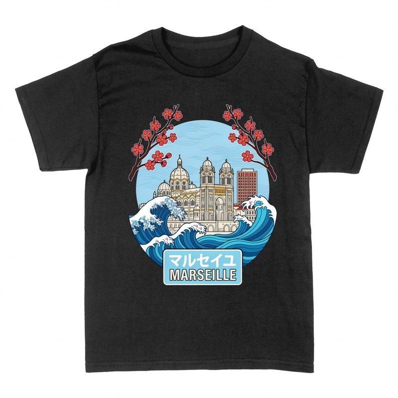 T-shirts: Marseille vague japonaise et cathedrale