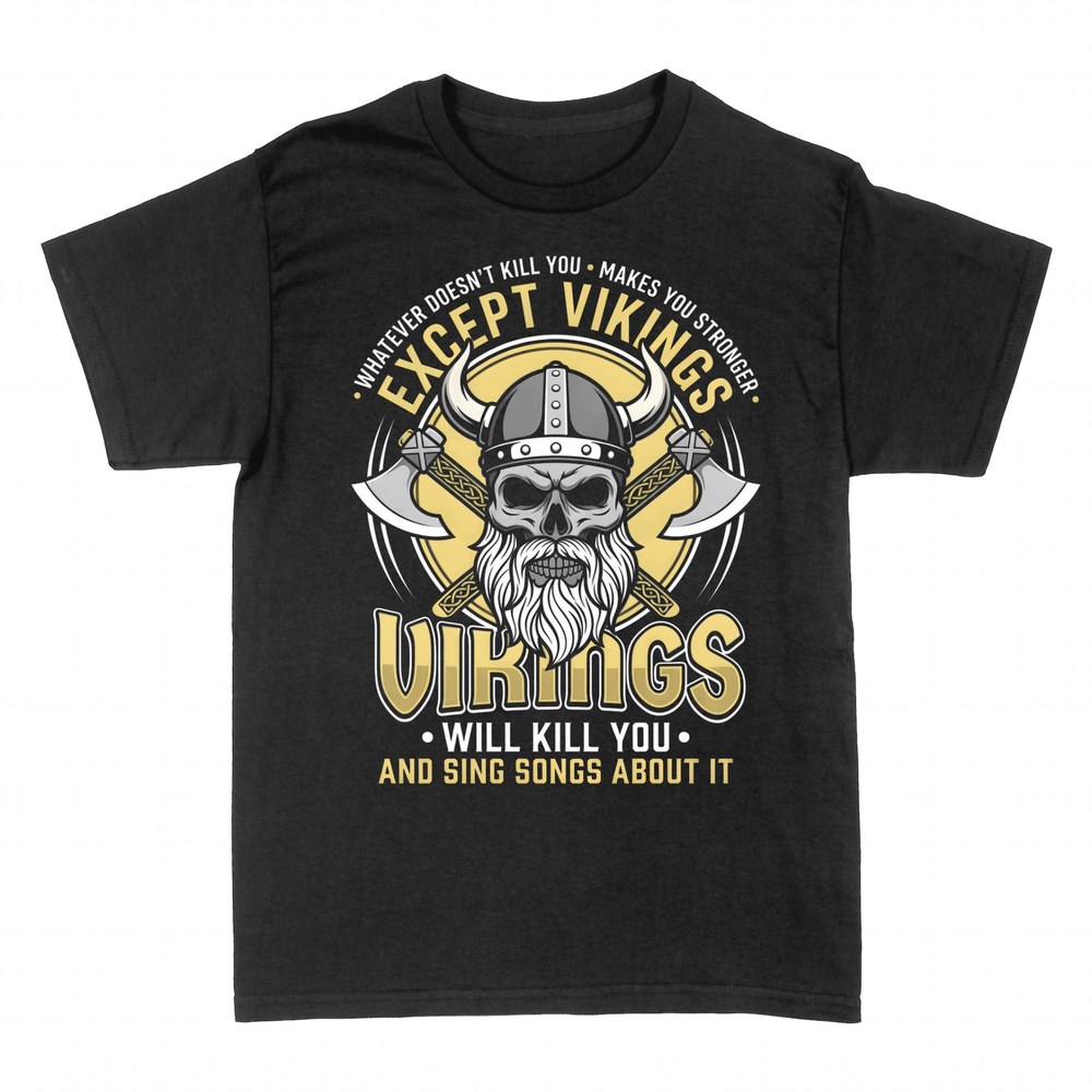 T-shirts: Cr&acirc;ne viking avec haches crois&eacute;es et citation