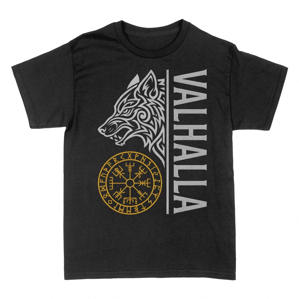 T-shirts: Valhalla avec loup nordique et boussole viking