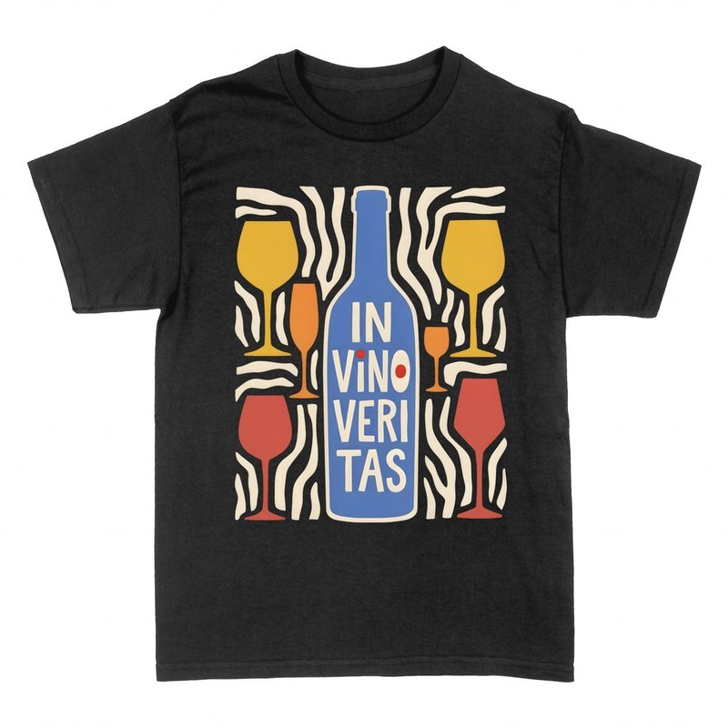 T-shirts: In vino veritas avec bouteille et verres