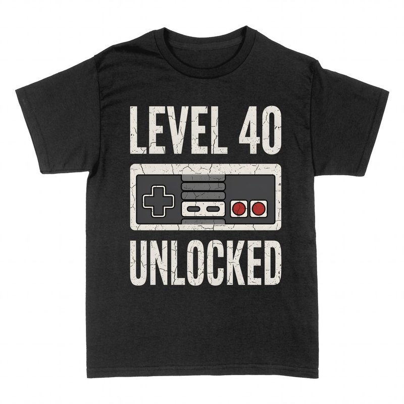 T-shirts: Level 40 Unlocked manette r&eacute;tro 40 ans