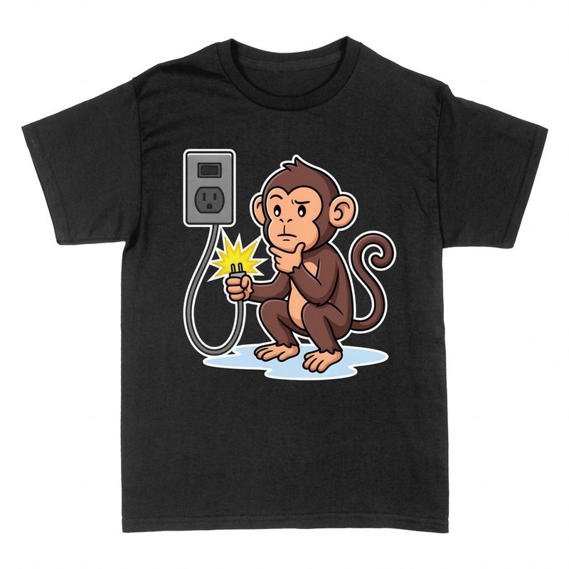 T-shirts: Singe &eacute;lectricien perplexe avec prise et &eacute;tincelle