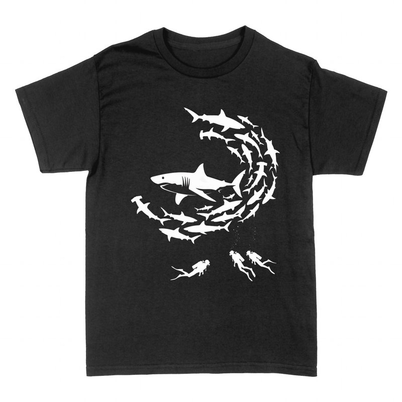 T-shirts: Banc de requins et plongeurs