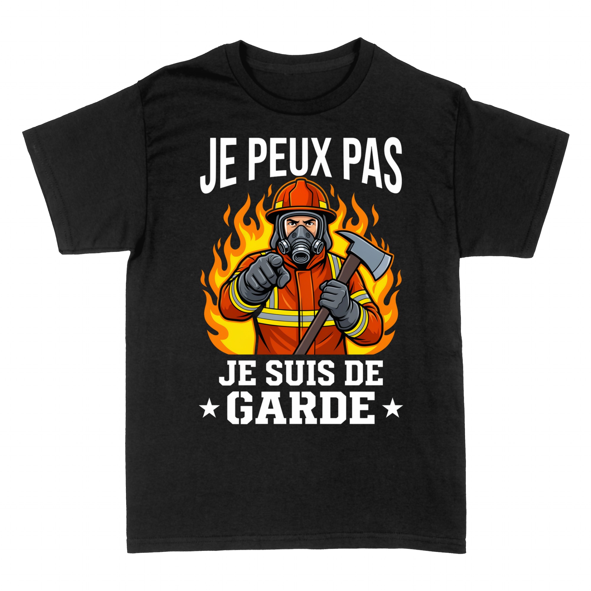 T-shirts: Je peux pas je suis de garde, pompier en feu