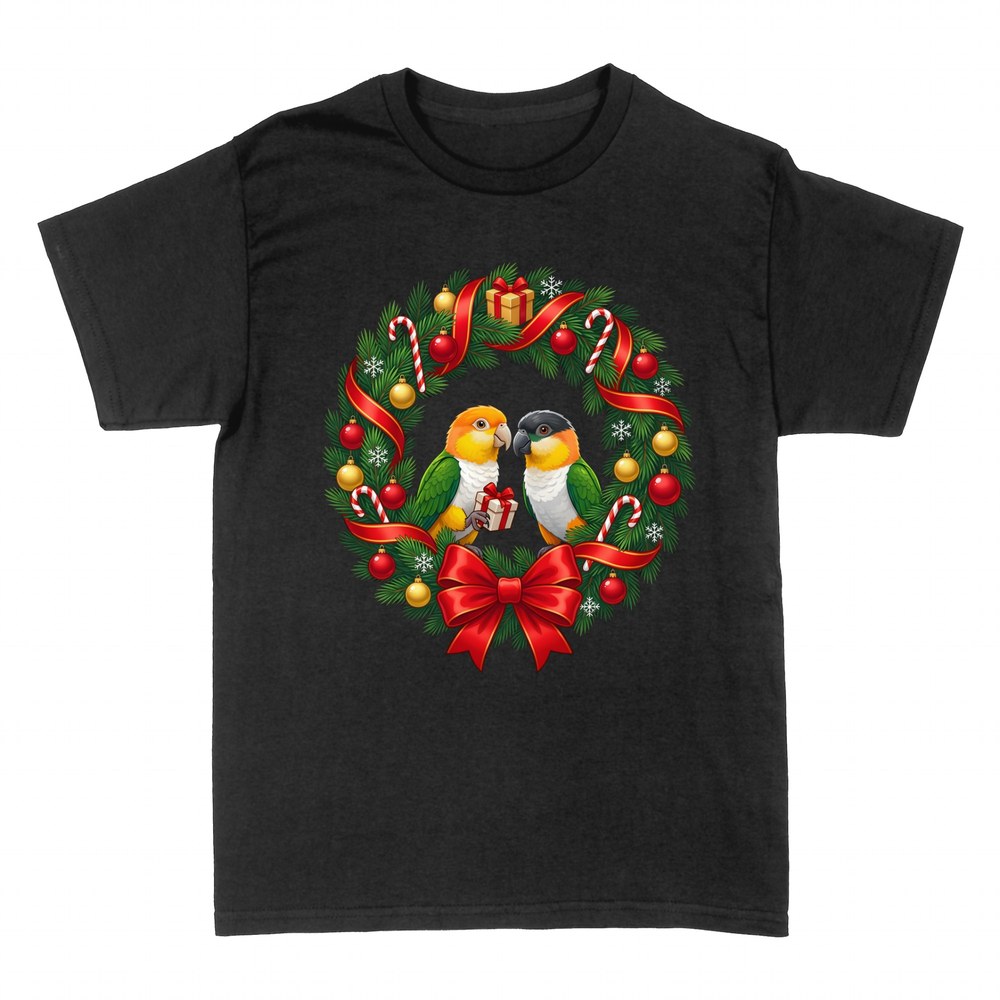 T-shirts: Deux perroquets ca&iuml;ques couronne de No&euml;l