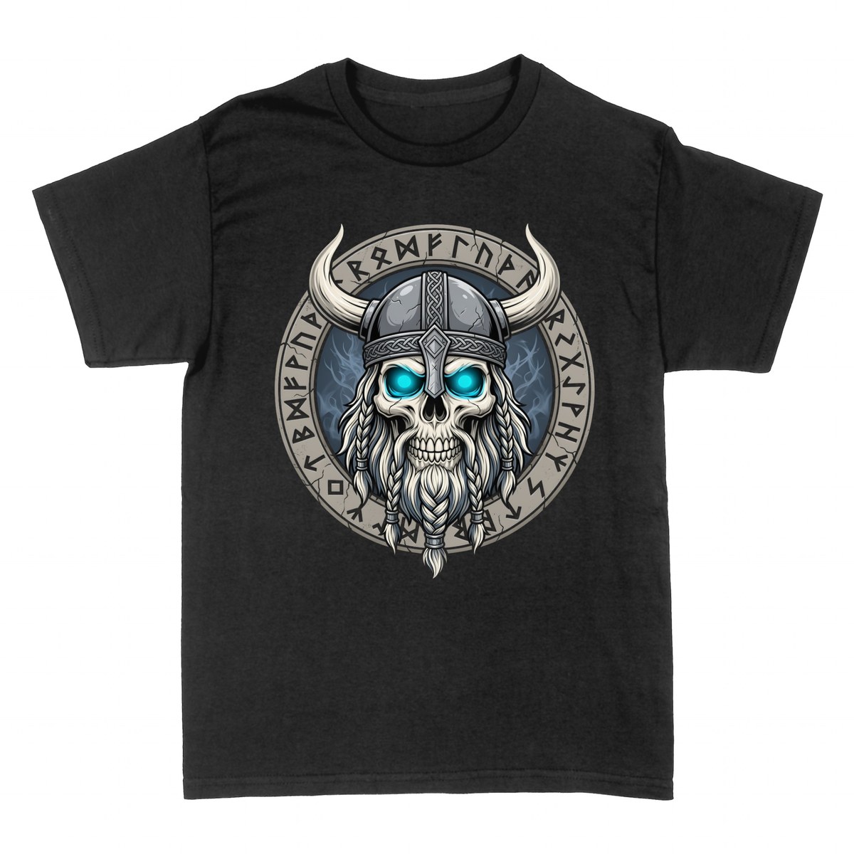 T-shirts: Cr&acirc;ne Viking Runes et Yeux Turquoise