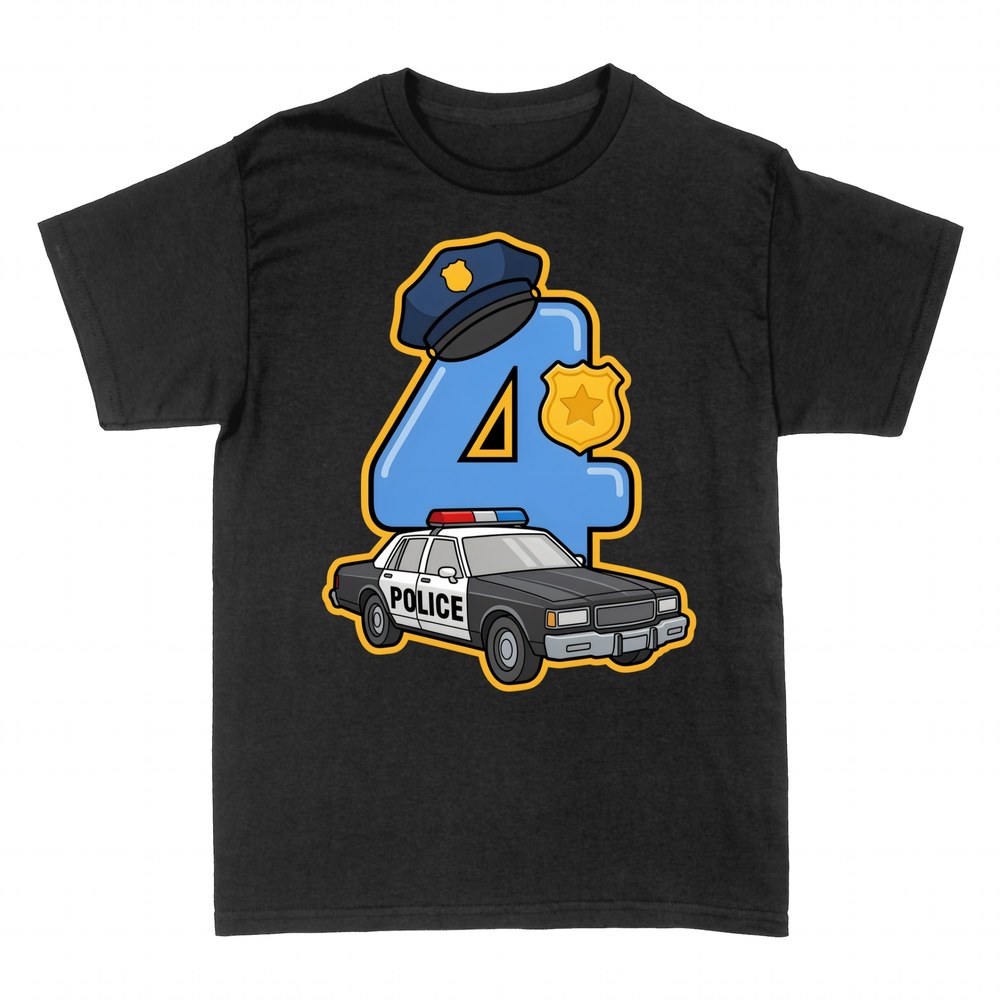 T-shirts: Num&eacute;ro 4 Policier avec Voiture de Patrouille