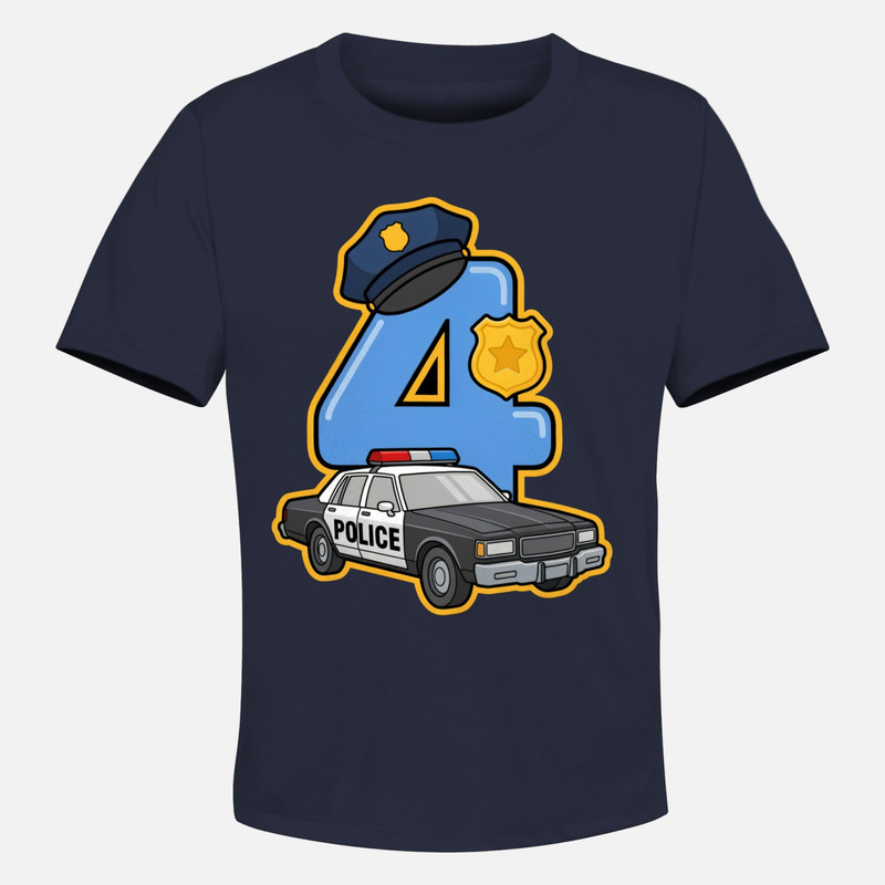 T-shirts: Num&eacute;ro 4 Policier avec Voiture de Patrouille