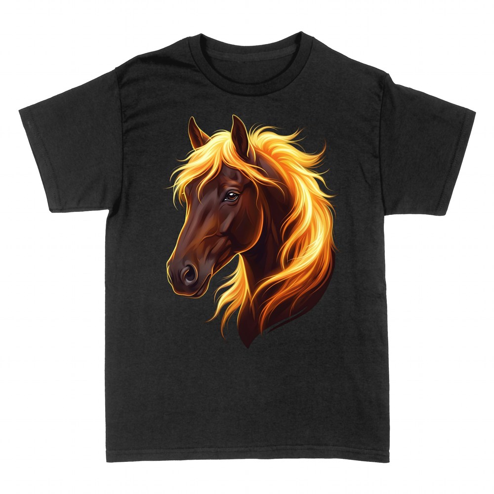 T-shirts: Cheval Sombre &agrave; Crini&egrave;re Dor&eacute;e